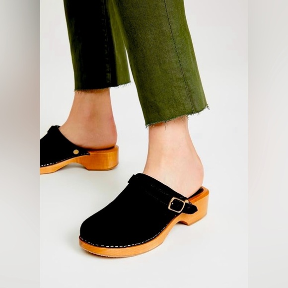 Re/Done Sz 39 70’s Classic Clogs Black suede on wooden platform - Picture 3 of 9
